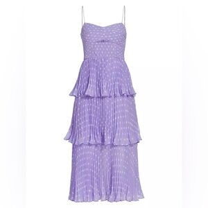 Self-Portrait Purple Polka Dot Pleated Midi Chiffon Dress